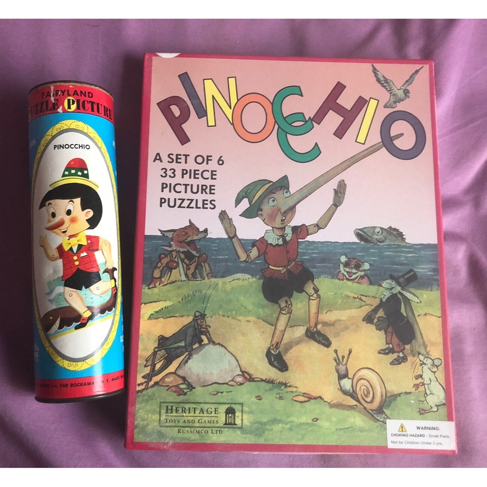Heritage Toys Pinocchio 6 Picture Puzzles 1940s Designs Vintage Lot Of 2
